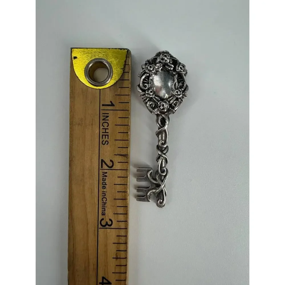 Andrea Barnett 1993 Sterling Silver Rose Floral Key Brooch Scarf Clip 17.7g